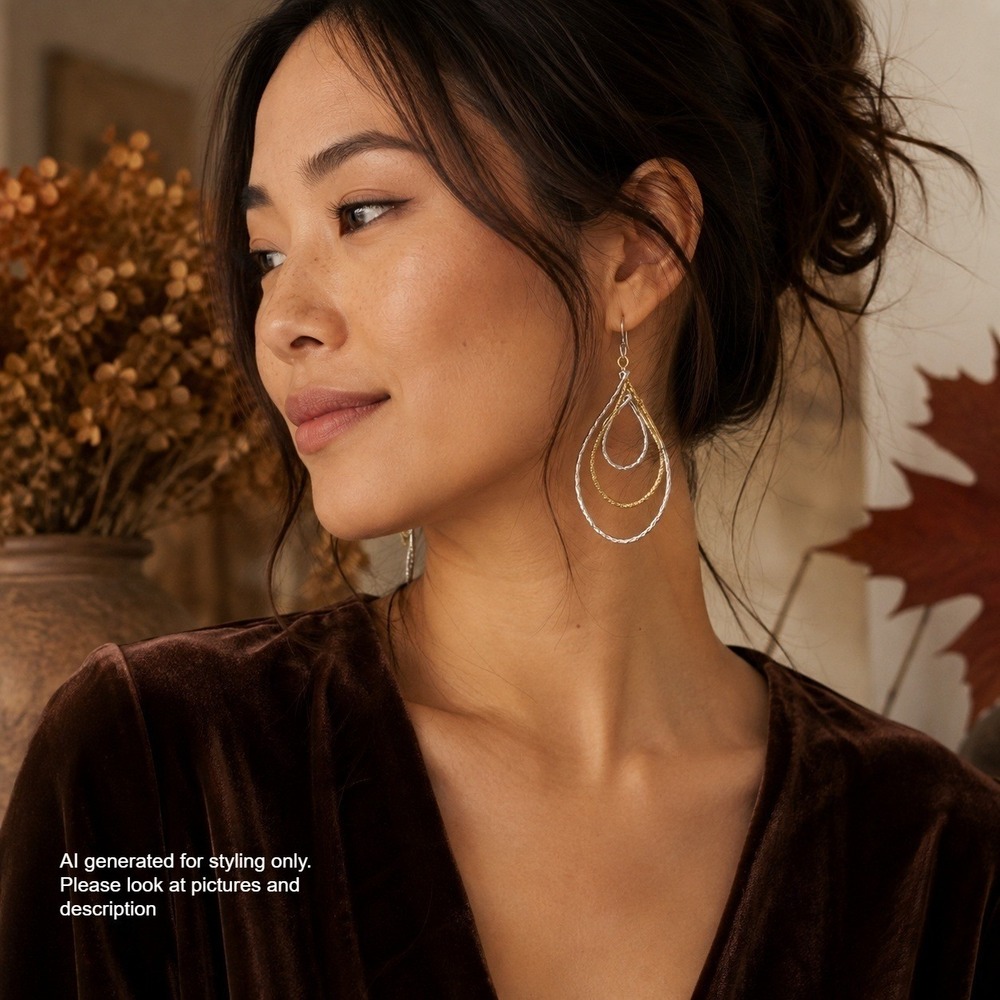 Bancroft Mixed Metal Triple Tier Textured Teardrop Drop Earrings Gold Silver NWT